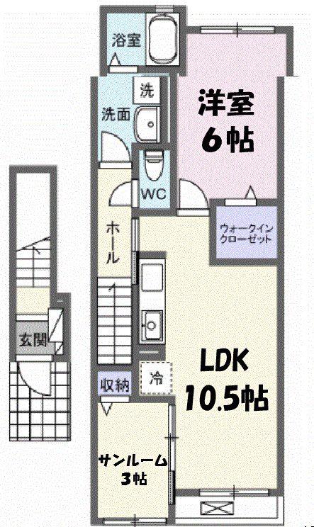 ノーヴル(1LDK/2階)の間取り写真