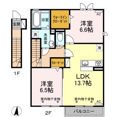 静岡県浜松市中央区 2階建 築9年(2LDK/2階)の間取り写真