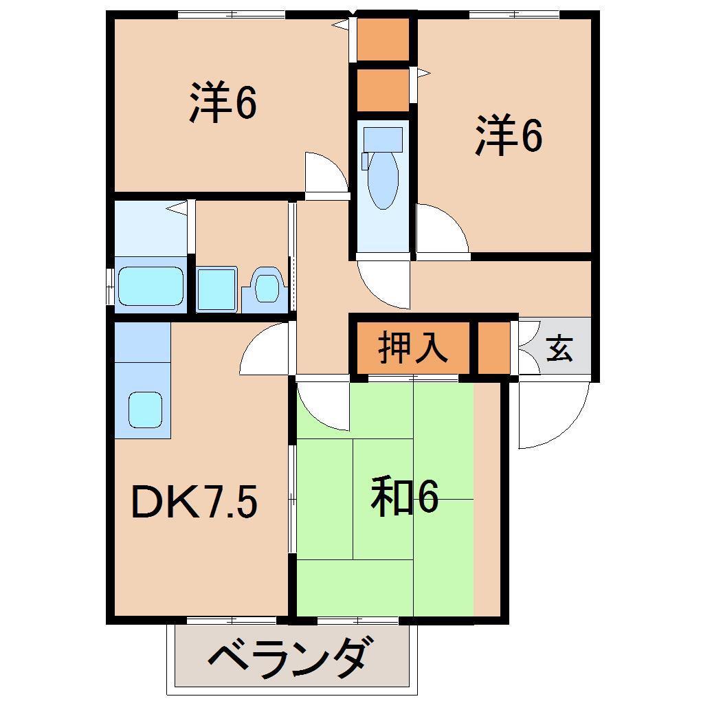 フレグランス笹谷・参番館(3DK/2階)の間取り写真