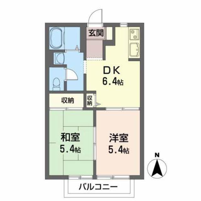 ロイヤルバレーB(2DK/2階)の間取り写真