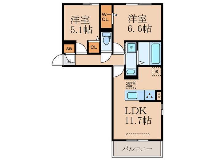 BONHEUR(2LDK/2階)の間取り写真