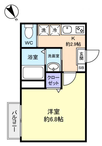 ドムス八千代(1K/2階)の間取り写真
