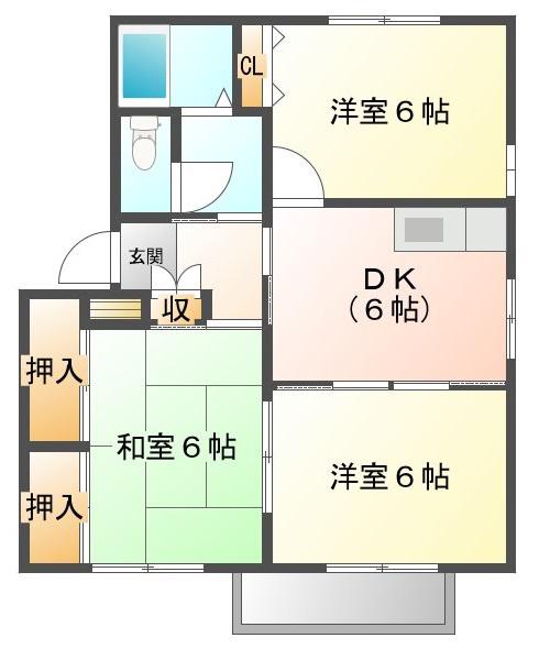 ポートシマダB棟(3DK/2階)の間取り写真