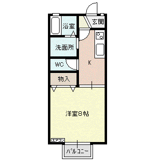 セジュール ルシエルA(1K/1階)の間取り写真