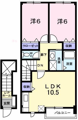 アロッジオK3A(2LDK/2階)の間取り写真