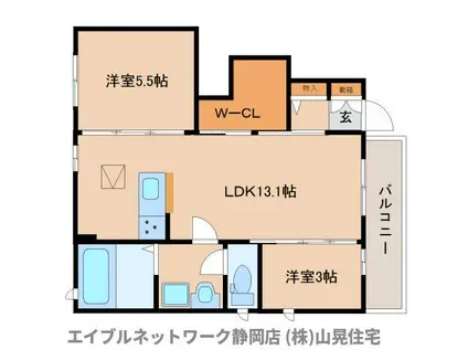 コンシェール仙B(2LDK/1階)の間取り写真