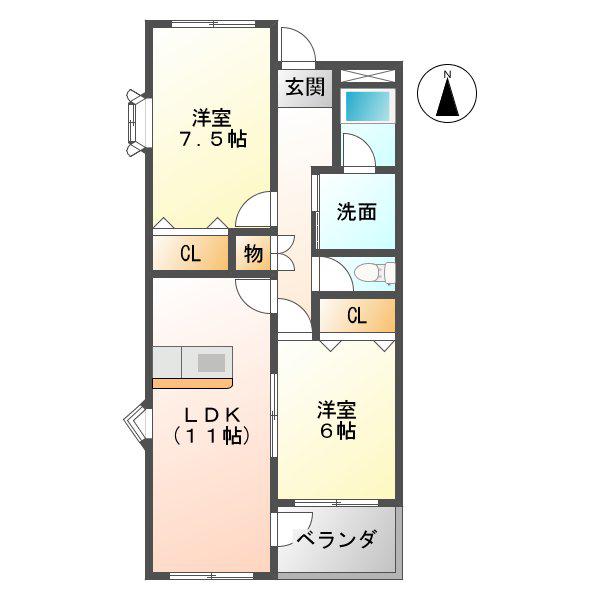 ジュネッセ シマ(2LDK/1階)の間取り写真