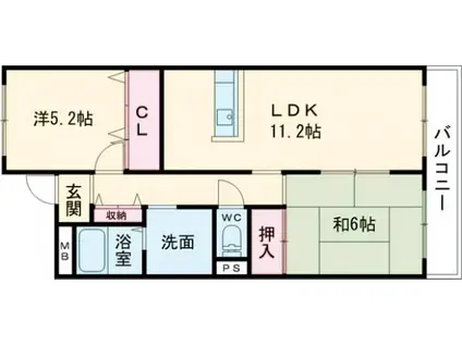 きさらぎ旭ヶ丘メゾン(2LDK/2階)の間取り写真