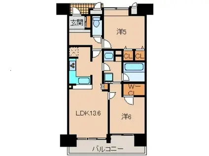 ユニ・アルス吹上プレジオ(2LDK/5階)の間取り写真