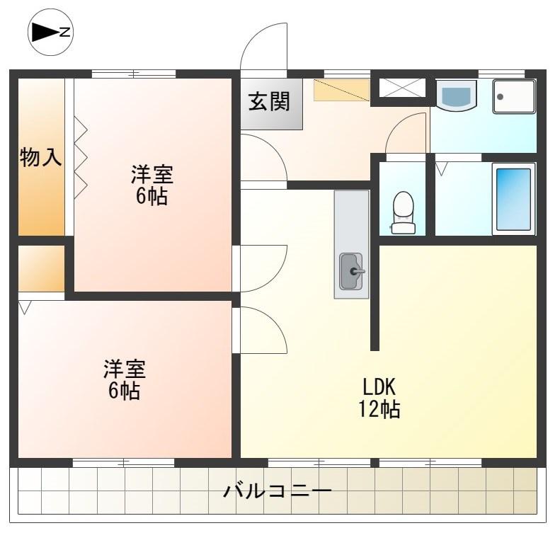 パレス・スメール B棟(2LDK/1階)の間取り写真