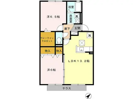 コスモガーデンB棟(2LDK/1階)の間取り写真