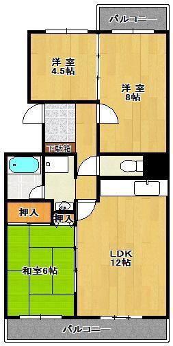 フォルク北千里C棟(3LDK/4階)の間取り写真