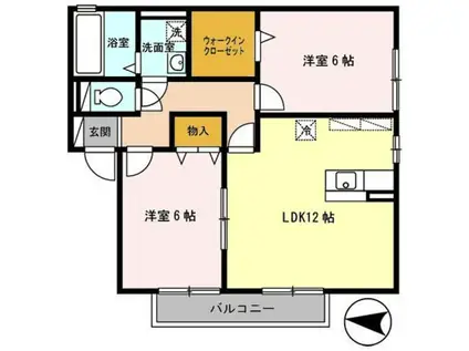 カトルアン(2LDK/2階)の間取り写真