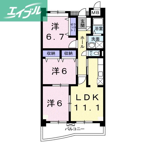ジュンサンライト(3LDK/3階)の間取り写真