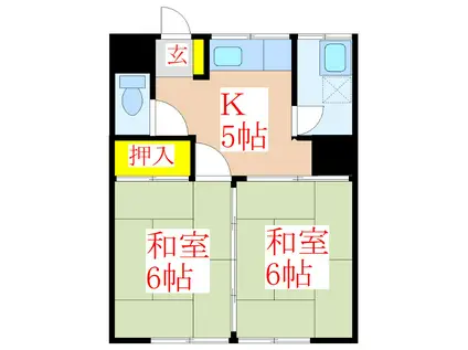 富士荘 A棟(2K/1階)の間取り写真