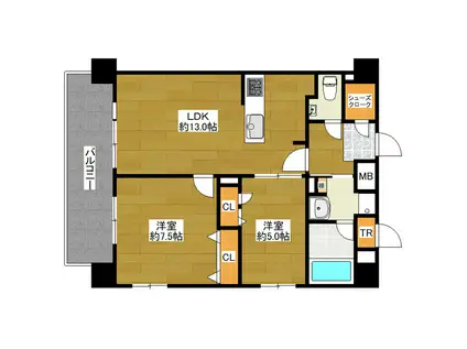 ルーグ箱崎(2LDK/1階)の間取り写真