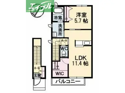 アネーロ(1LDK/2階)の間取り写真