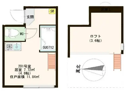 ハーモニーテラス菊川(ワンルーム/2階)の間取り写真