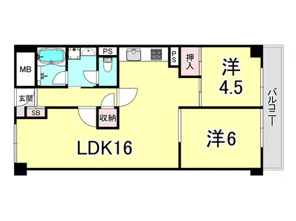 ユニハイツ朝霧(2LDK/4階)の間取り写真