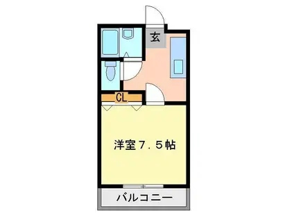 プリベールII(1K/1階)の間取り写真