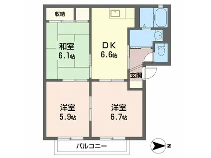 バリュージュII(3DK/2階)の間取り写真