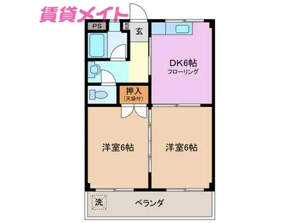 第三コーポ優珈里(2DK/2階)の間取り写真