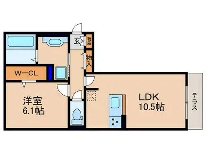 ラルーチェ一里山(1LDK/1階)の間取り写真