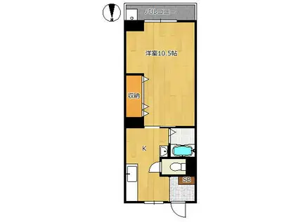 パインフラット(1K/4階)の間取り写真