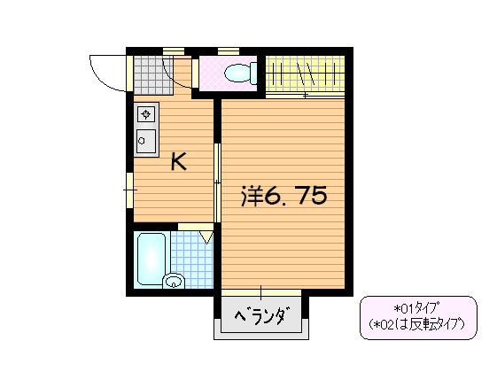 スノーホワイト B(1K/2階)の間取り写真