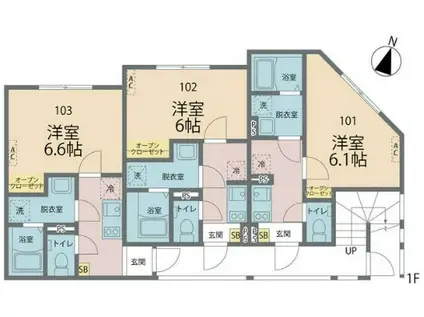 カインドネス八王子散田(1K/1階)の間取り写真