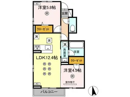 D-ROOM片江2丁目(2LDK/1階)の間取り写真