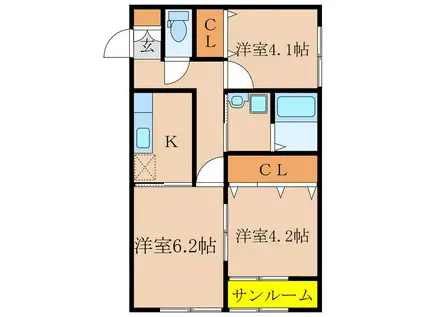 ロータス A棟(3K/2階)の間取り写真