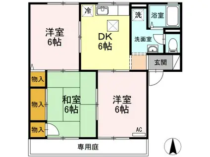 ウエストアベニュー A棟(3DK/1階)の間取り写真