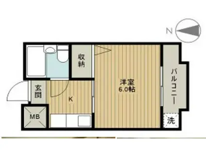 白樺ハイツIII(1K/1階)の間取り写真
