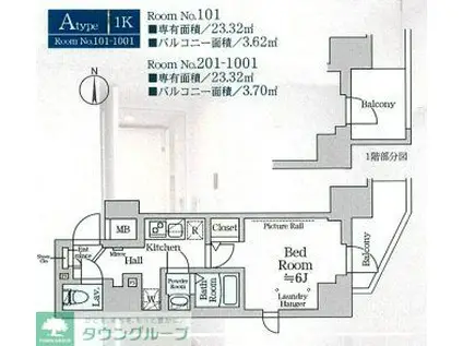 ルフレプレミアム横浜リーヴァ(1K/6階)の間取り写真