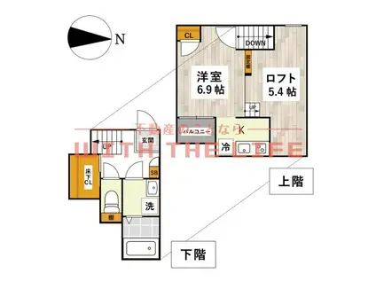 ADC津福ザ・ガーデン(1K/2階)の間取り写真