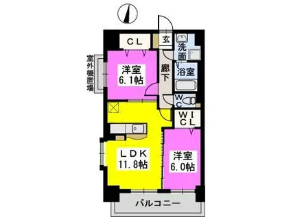 アルページュ西新(2LDK/8階)の間取り写真