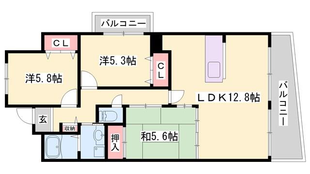 コーポ青山III(3LDK/5階)の間取り写真