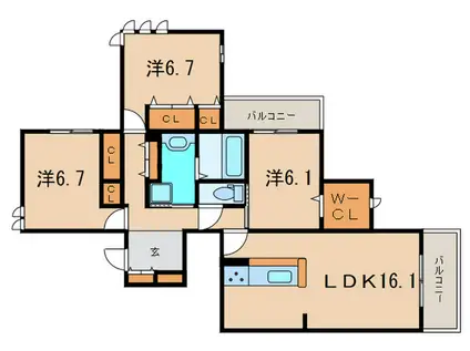 D-ROOM中州(3LDK/1階)の間取り写真