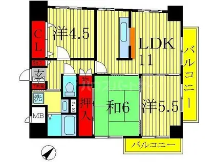 イーストグレイス(3LDK/8階)の間取り写真