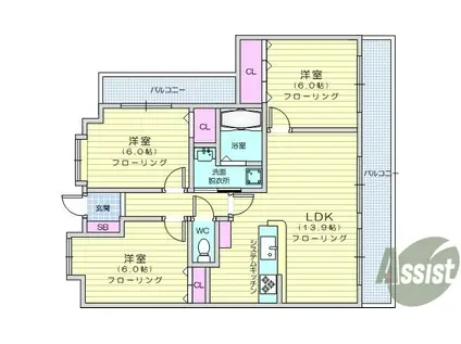 プライムアーバン長町一丁目(3LDK/9階)の間取り写真