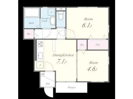 コンフォート ホームズ(2DK/1階)の間取り写真