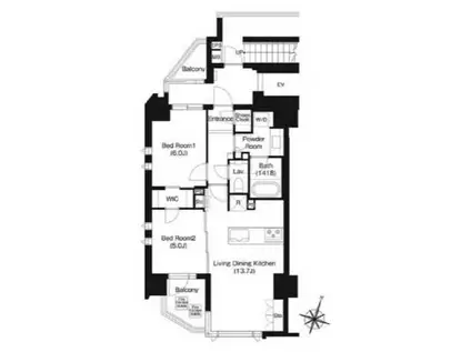 ジオイド三番町(2LDK/6階)の間取り写真