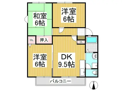 サンビレッジ若槻 A棟(3DK/1階)の間取り写真