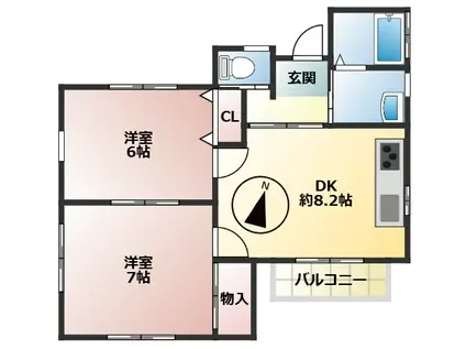 サンエトワールII(2DK/2階)の間取り写真
