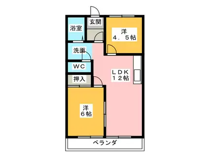 コーポ五反畑(2LDK/1階)の間取り写真