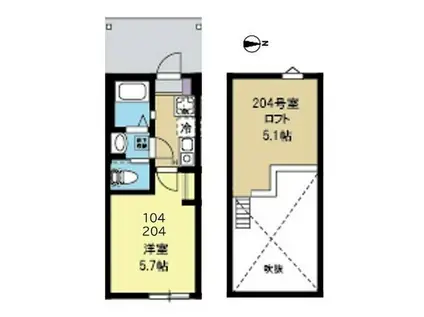 BLOOM平間(1K/2階)の間取り写真