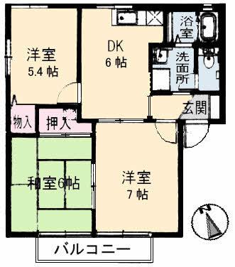 サンライフ光C棟(3DK/1階)の間取り写真