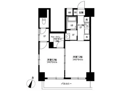 ロリエ笹塚(2K/13階)の間取り写真
