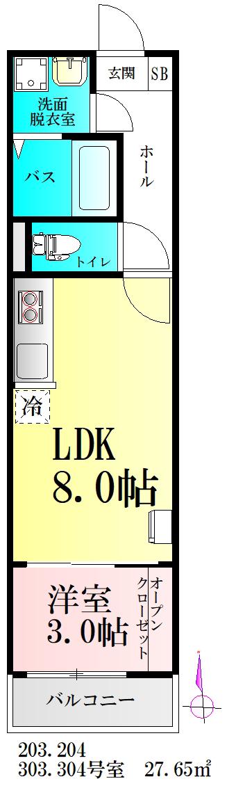 AMELO台原(1LDK/3階)の間取り写真